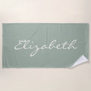 Serviette De Plage Élégant Sage Green Nom du script manuscrit manuscr