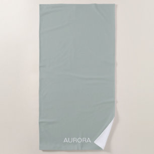 Serviette De Plage Elégant Sage Green Nom personnalisé -