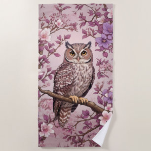 Serviette De Plage Elégant Scops Owl Purple Floral