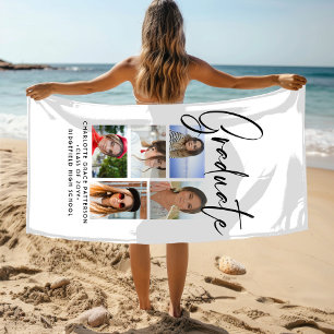 Serviette De Plage Élégant Script Multi Photo Graduate