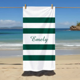 Serviette De Plage Élégant Vert Vert Grandes Blancs Nom du Motif
