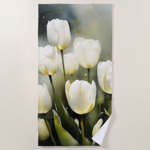 Serviette De Plage Élégante bande de tulipes blanches dans un jardin 