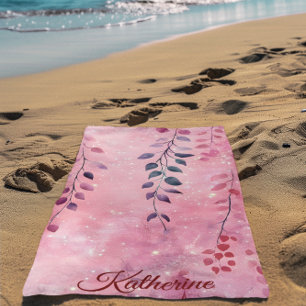 Serviette De Plage Élégante botanique personnalisée à l'aquarelle ros
