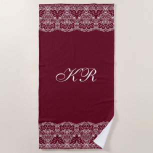 Serviette De Plage Elégante dentelle blanche bordeaux Vintage personn
