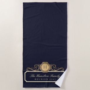 Serviette De Plage Elégante famille Réunion or Monogramme Marine