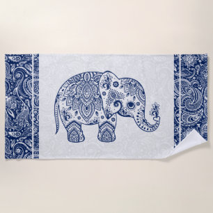 Serviette De Plage Eléphant bleu marine et blanc de la marguerite flo