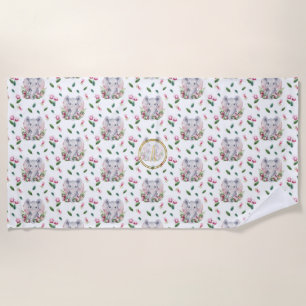 Serviette De Plage ÉLÉPHANT Floral Monogramme Girl rose chambre à cou