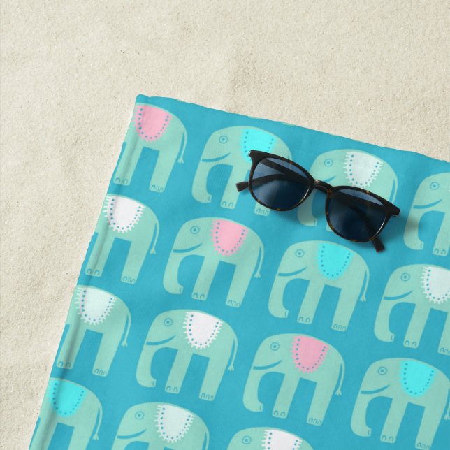 Serviette De Plage Eléphant Motif Aqua Beach Towel (En situation)