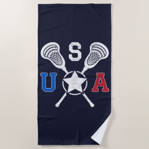 Serviette De Plage Emblème de Crosskick - Lacrosse États-Unis Drapeau