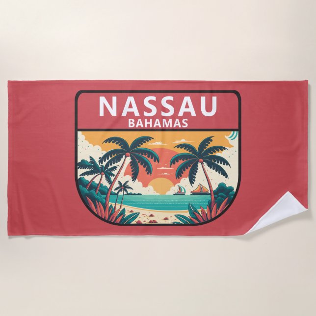 Serviette De Plage Emblème rétro de Nassau Bahamas (Devant)