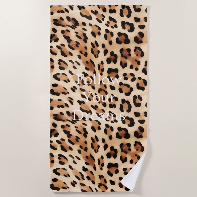 Serviette De Plage Empreinte de léopard de crème Brown chic (Devant)