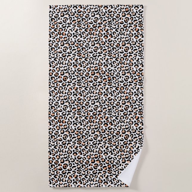 Serviette De Plage Empreinte de léopard noir blanc Peach         (Devant)
