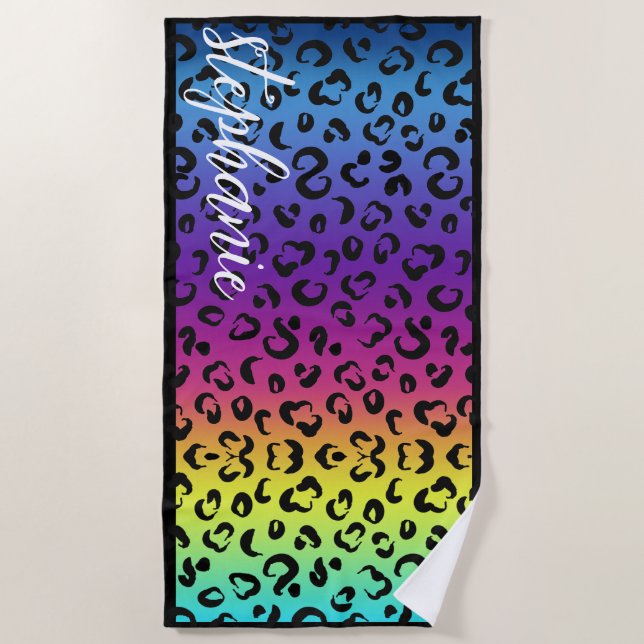 Serviette De Plage Empreinte de léopard Rainbow tendance Mariage de n (Devant)