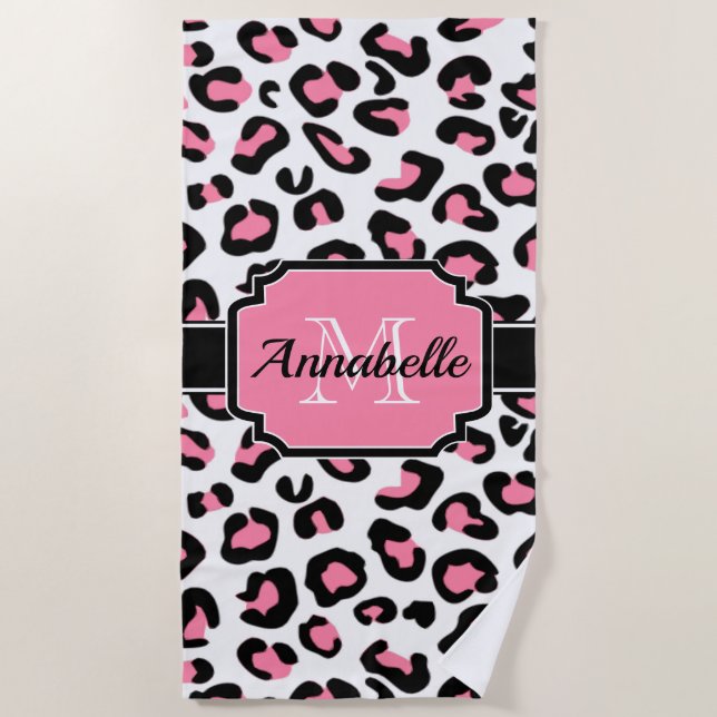 Serviette De Plage Empreinte de léopard rose (Devant)