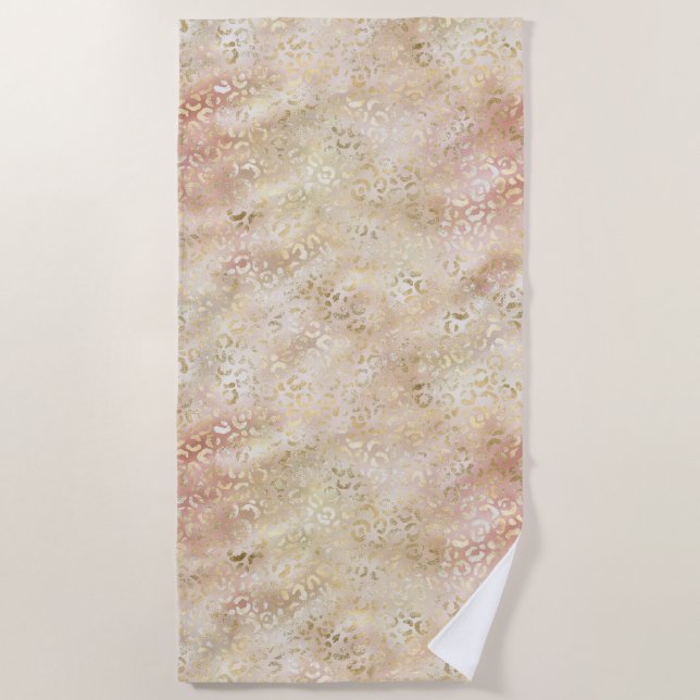 Serviette De Plage Empreinte de léopard rose pâle Glam Gold Rose (Devant)