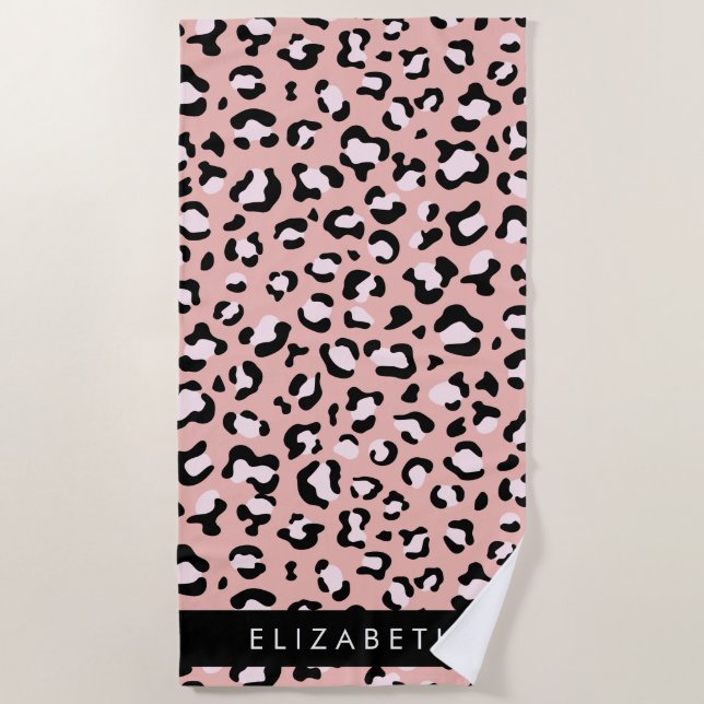 Serviette De Plage Empreinte de léopard, Spots, Leopard Rose, Votre N (Devant)