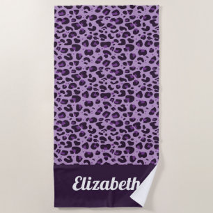 Serviette De Plage Empreinte de léopard tendance violet avec nom