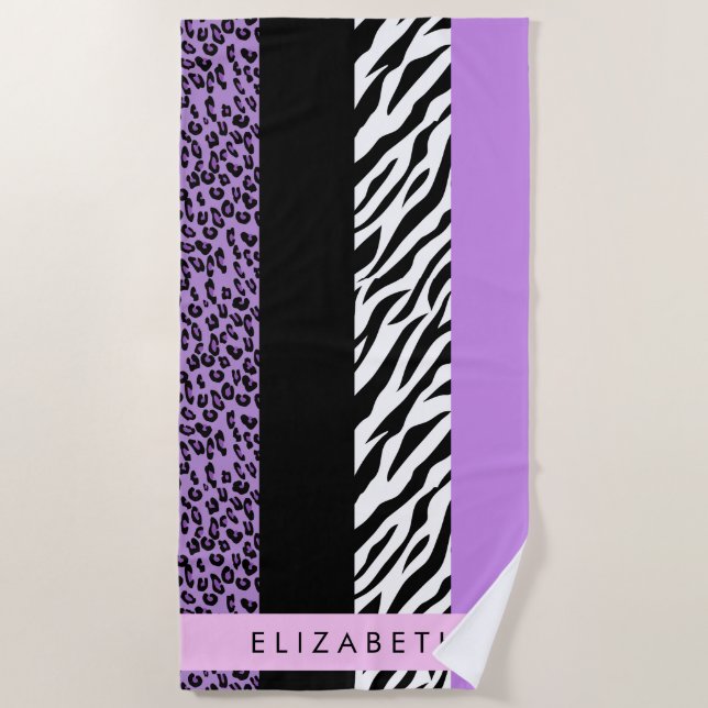 Serviette De Plage Empreinte de léopard, Zebra Print, Purple, Votre n (Devant)