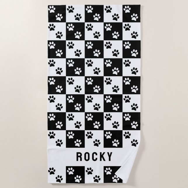 Serviette De Plage Empreinte de patte noir et blanc chèque motif avec (Devant)