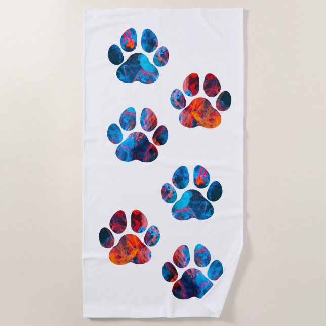 Serviette De Plage Empreintes de pattes de chiens - Encre dans l'eau (Devant)