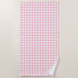 Serviette De Plage En vichy chèques de taille moyenne rose et blanche