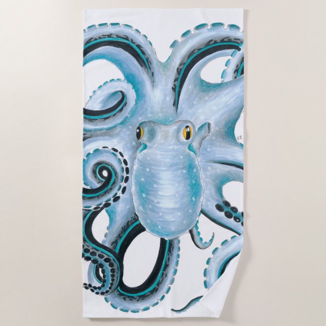 Serviette De Plage encre et marqueur bleu octopus (Devant)