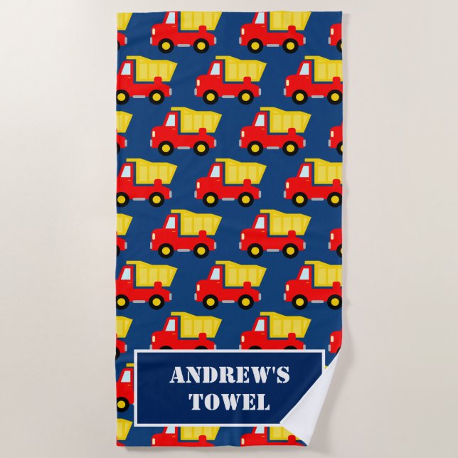 Serviette De Plage Enfant rouge de coutume de thème de construction (Devant)