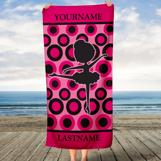 Serviette De Plage Enfants de ballet rose et noir personnalisés (Créateur téléchargé)
