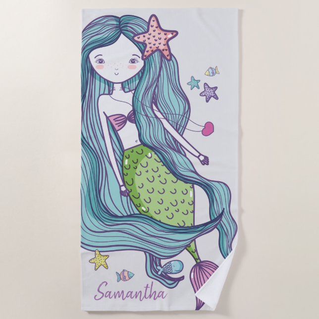 Serviette De Plage Enfants de sirène personnalisée (Devant)