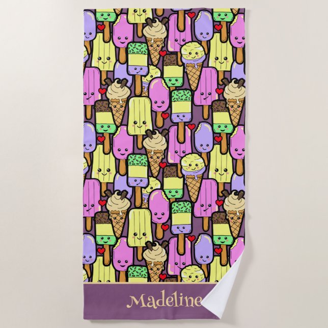 Serviette De Plage Enfants Funny Kawaii Nourriture Caractères caricat (Devant)