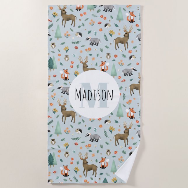 Serviette De Plage Enfants Jote Bois Forêt Animaux Enfants Monogramme (Devant)