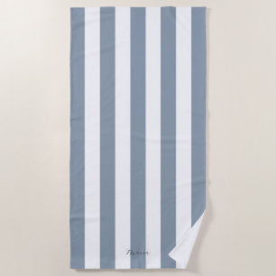 Serviette De Plage Épais rayures verticales Dusty Nom bleu rayé