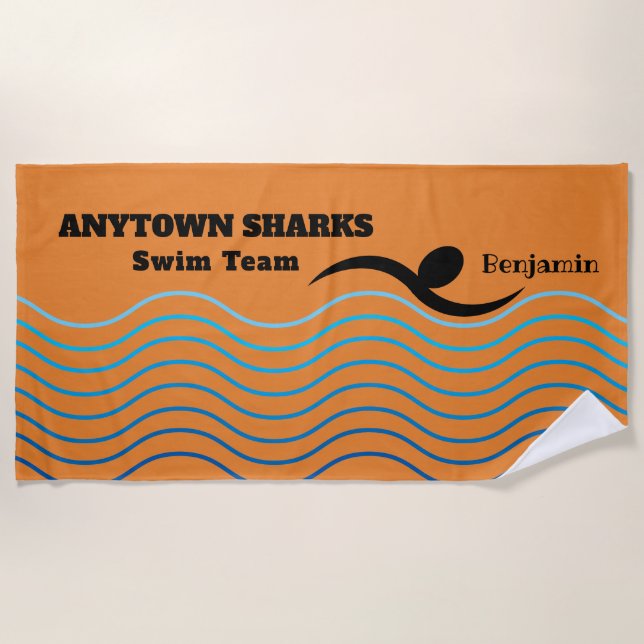 Serviette De Plage Équipe de natation des vagues | de nageur et d'eau (Devant)