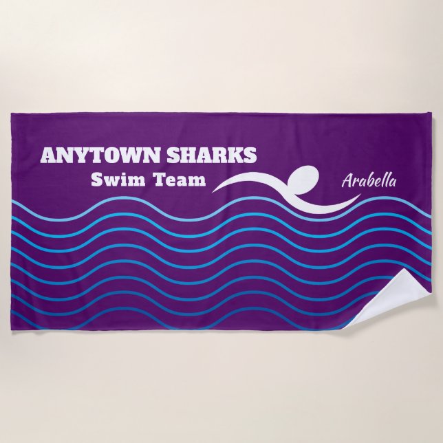 Serviette De Plage Équipe de natation pourpre des vagues | de nageur (Devant)
