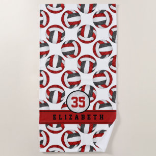 Serviette De Plage équipe de volley-ball noir rouge couleurs filles s