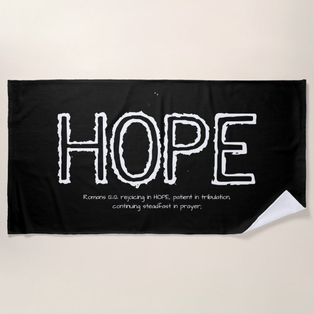 Serviette De Plage ESPOIR moderne noir avec lettres blanches Inspirat (Devant)