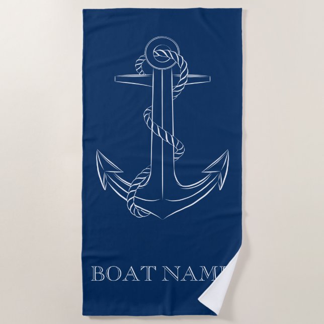 Serviette De Plage Esprit nautique Ancre Marine Bleu (Devant)
