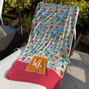 Serviette De Plage Été amusant Monogramme élégant