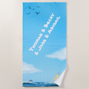 Serviette De Plage Été bleu, ciel lumineux, nom blanc
