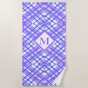Serviette De Plage Été Doux Purple Bleu Plaid Personnaliser Monogramm