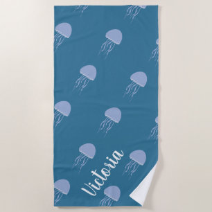 Serviette De Plage Été Jellyfish Blue Name Beach Towel
