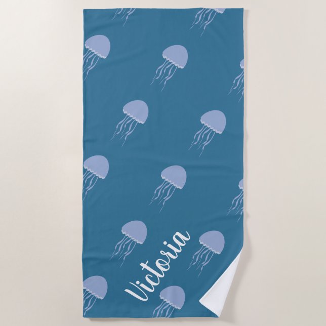 Serviette De Plage Été Jellyfish Blue Name Beach Towel (Devant)