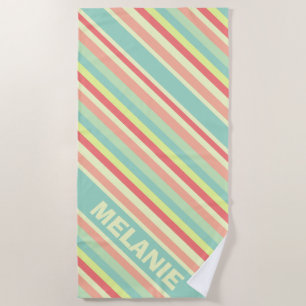 Serviette De Plage Été moderne Coloré Diagonal Stripes Nom