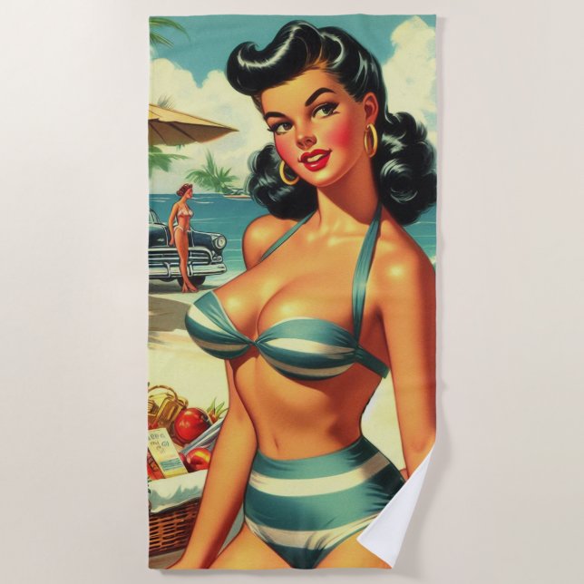 Serviette De Plage Été vintage Plage Pin Ups (Devant)
