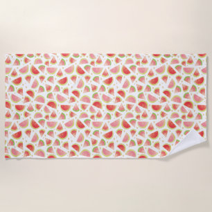 Serviette De Plage Eté Watermelon Slices & Gold Heart Motif