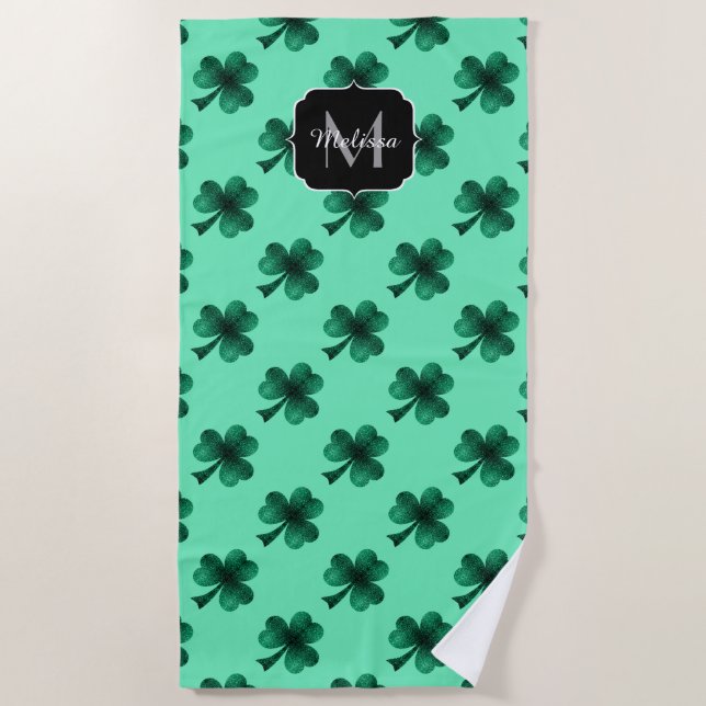 Serviette De Plage Étincelles vertes Shamrock Saint Patrick' Day Mono (Devant)