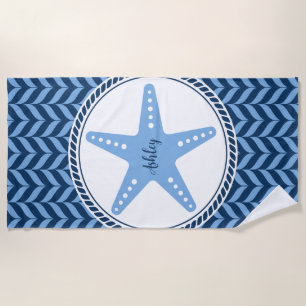 Serviette De Plage Étoile de mer bleue marine côtière