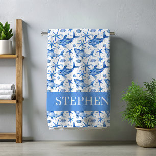Serviette De Plage Étoile de mer nautique bleue personnalisée