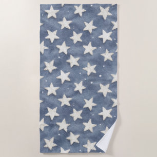 Serviette De Plage Étoiles Blanches Bleues  