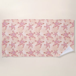 Serviette De Plage Étoiles de mer et motif pastel rose corail